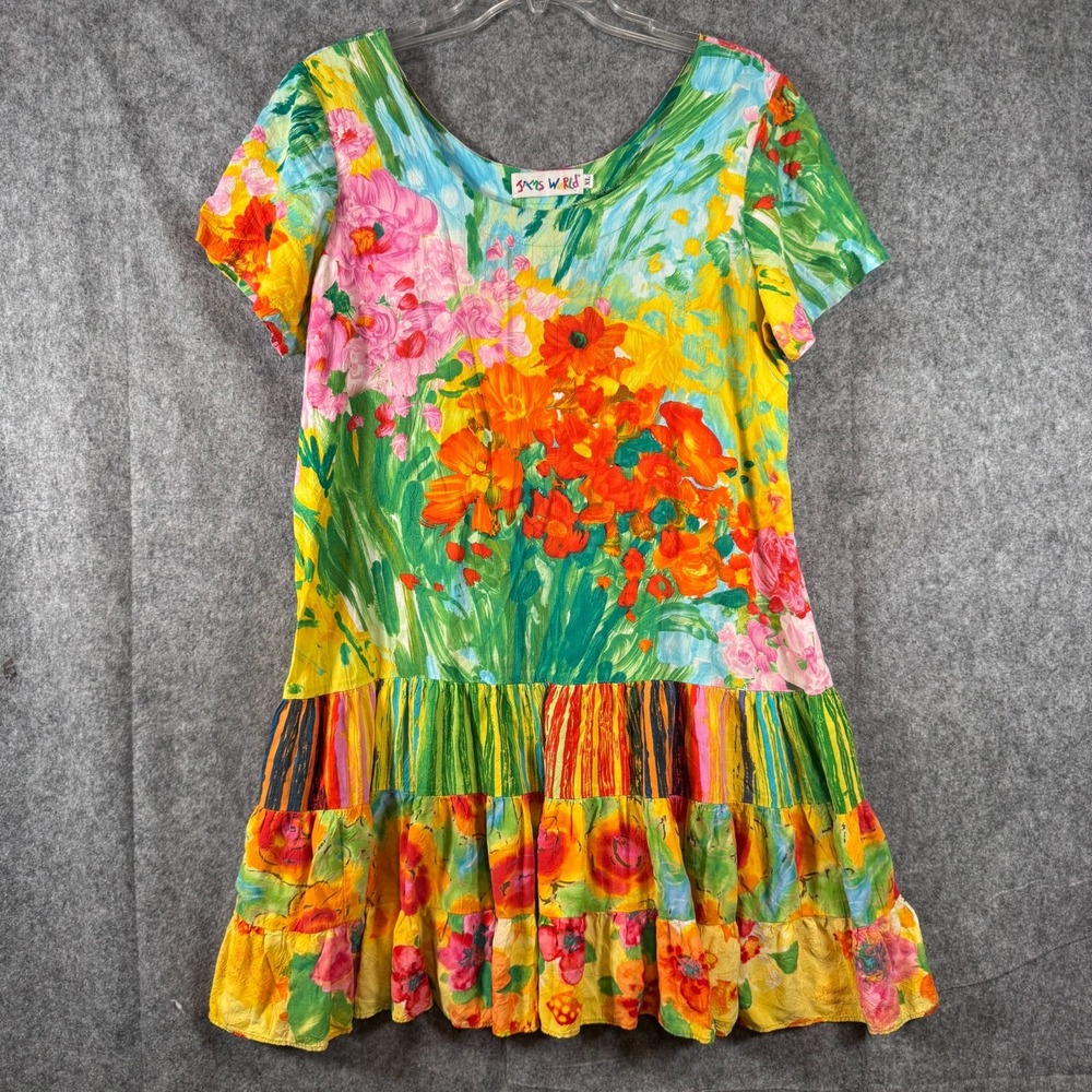 VTG Jams World Dress Womens XL Hattie Summer Garden Print Art to Wear Bold